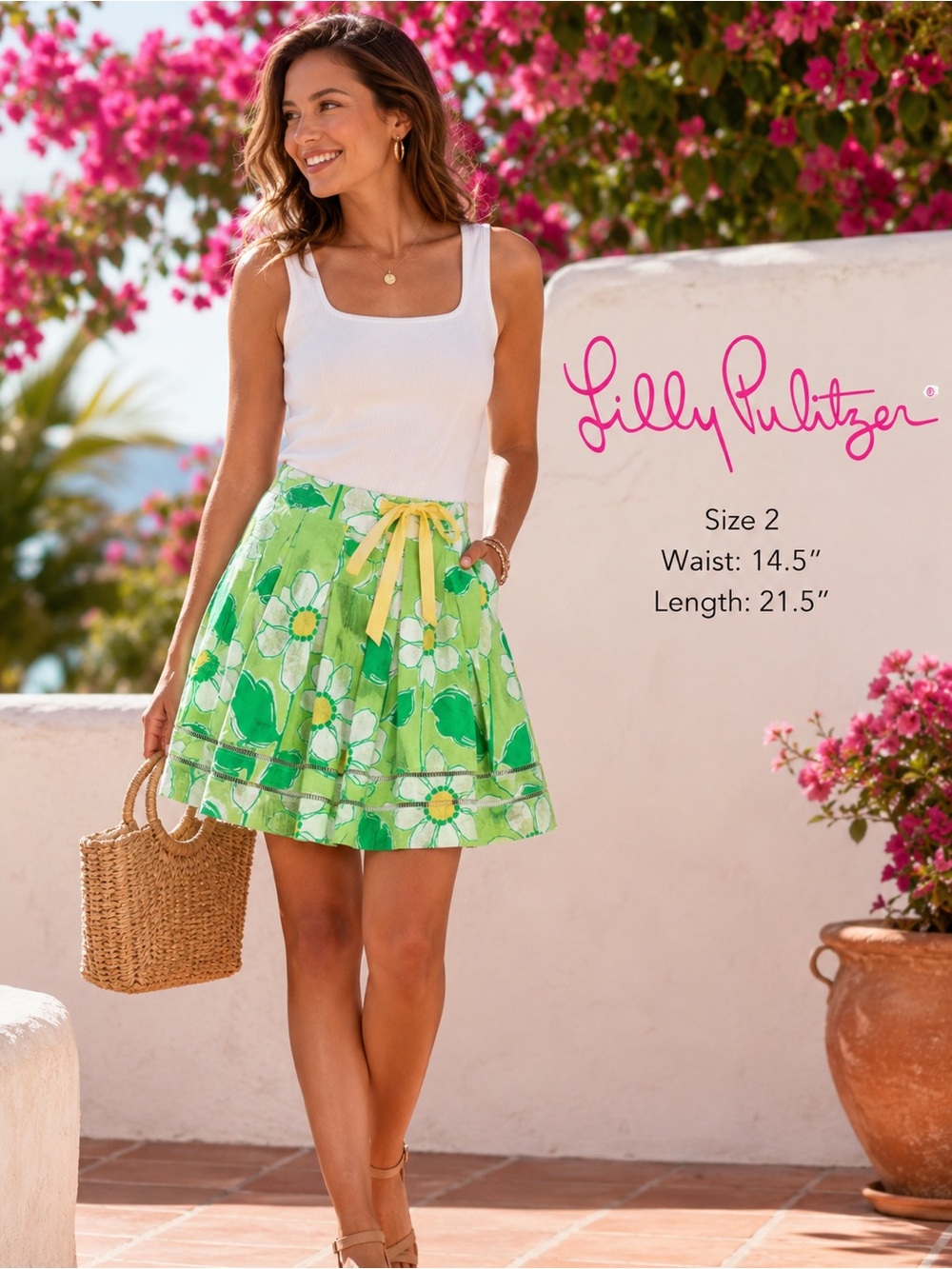 Vintage Lilly Pulitzer Floral Green & Yellow NICE